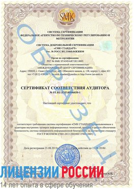 Образец сертификата соответствия аудитора №ST.RU.EXP.00006030-1 Балабаново Сертификат ISO 27001